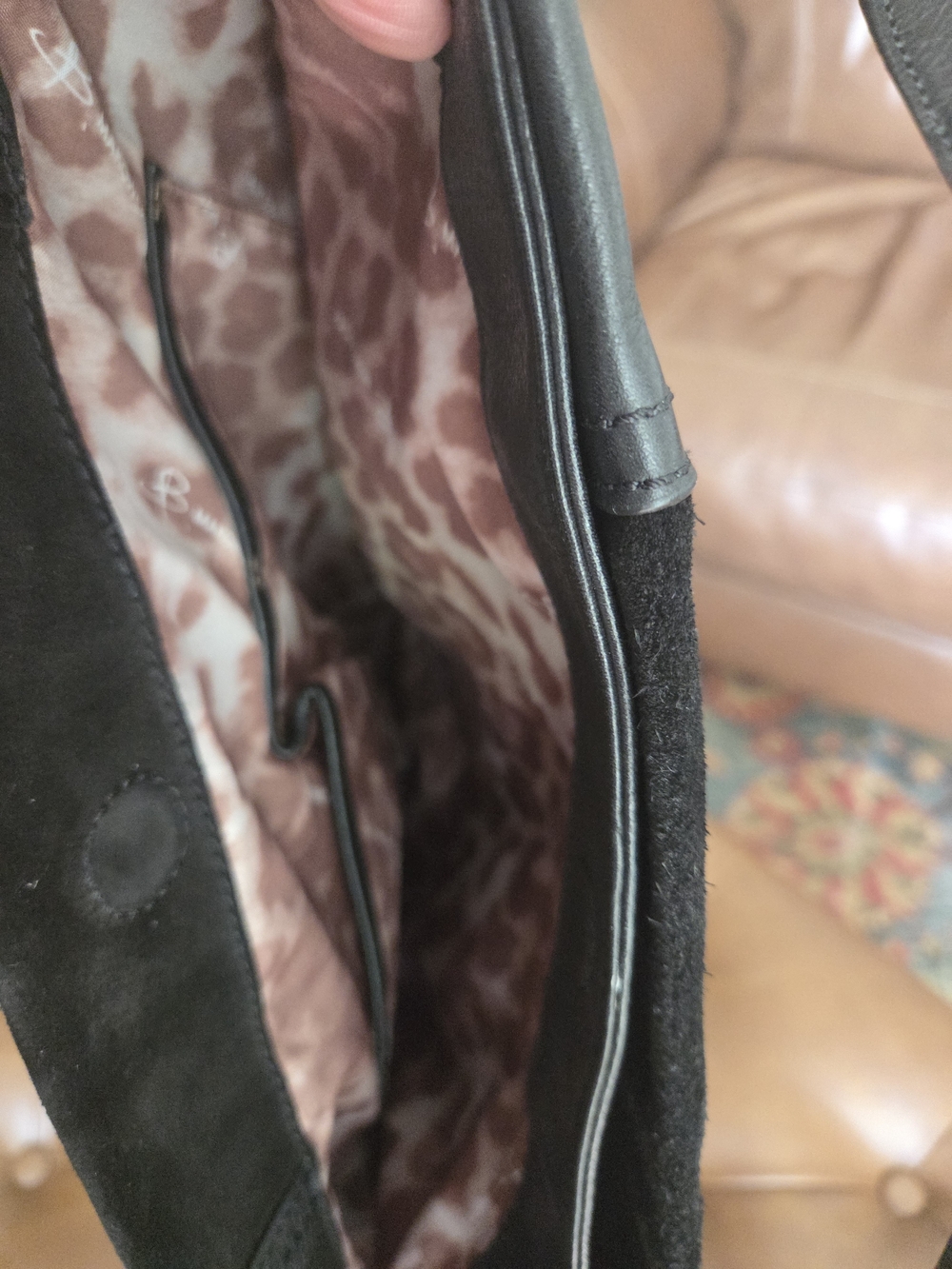 b. makowsky Black Suede & Leather Shoulder Bag with Gold Accents - Picture 7 of 14